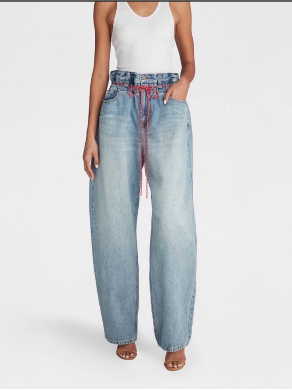 KAHLANA Barrel Leg Jeans with Red Drawcord